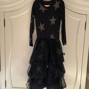 Nununu black star dress with tulle, size 4-5. new